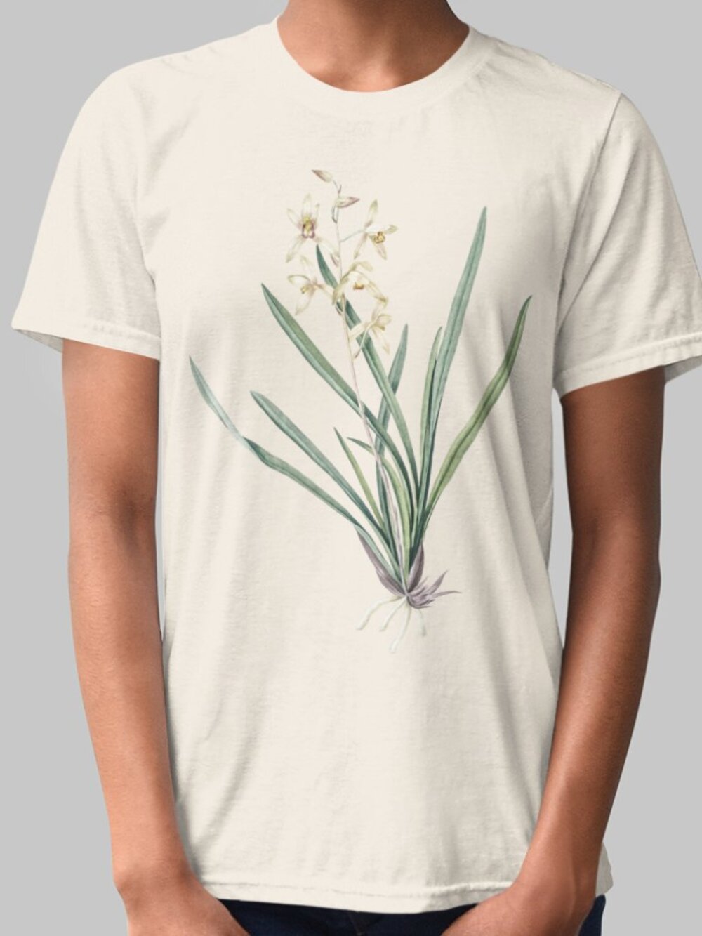 Chinese Epidendrum Vintage Floral Print Short Sleeve Graphic Tee T-shirt S-XXL